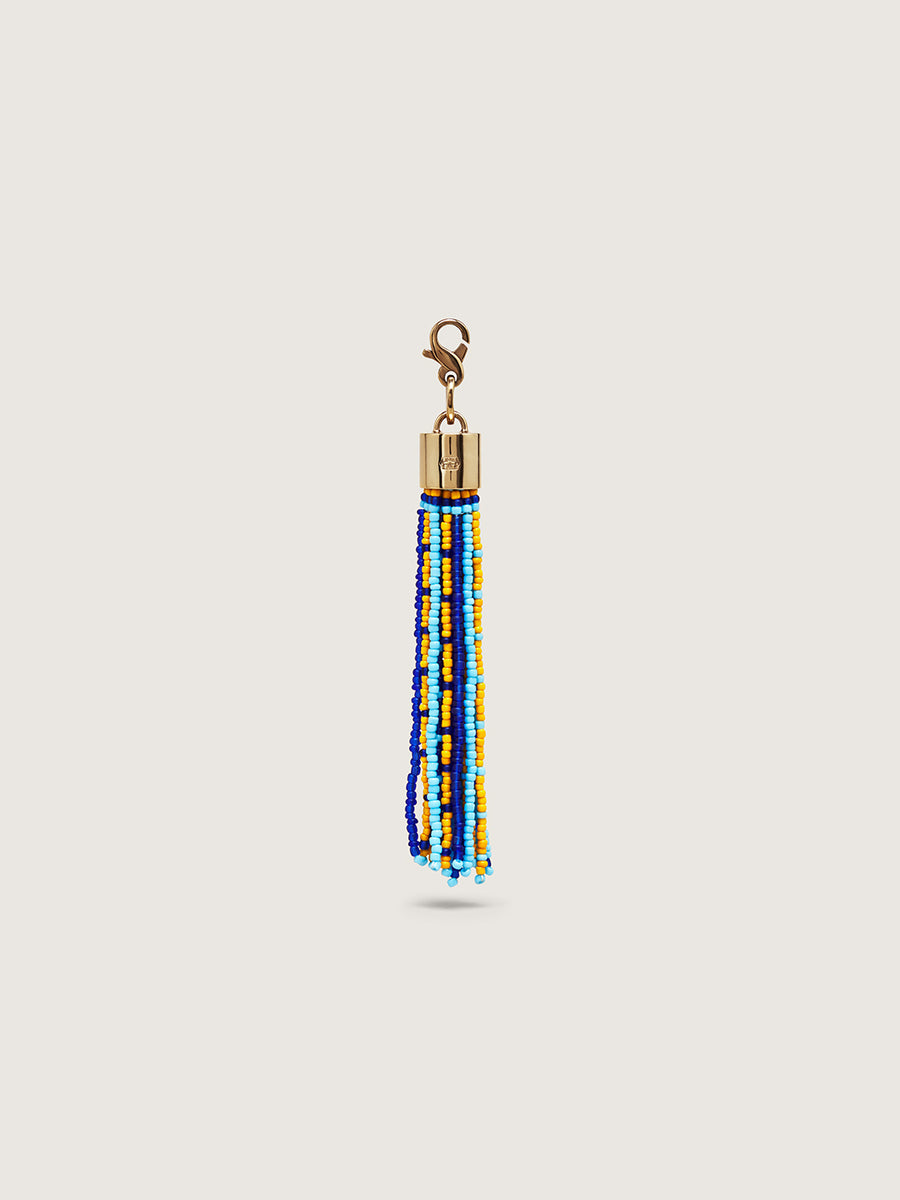 Okapi Beaded Tassel - Blue, Yellow and Dark Blue