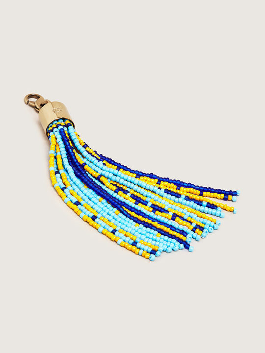 Okapi Beaded Tassel - Blue, Yellow and Dark Blue
