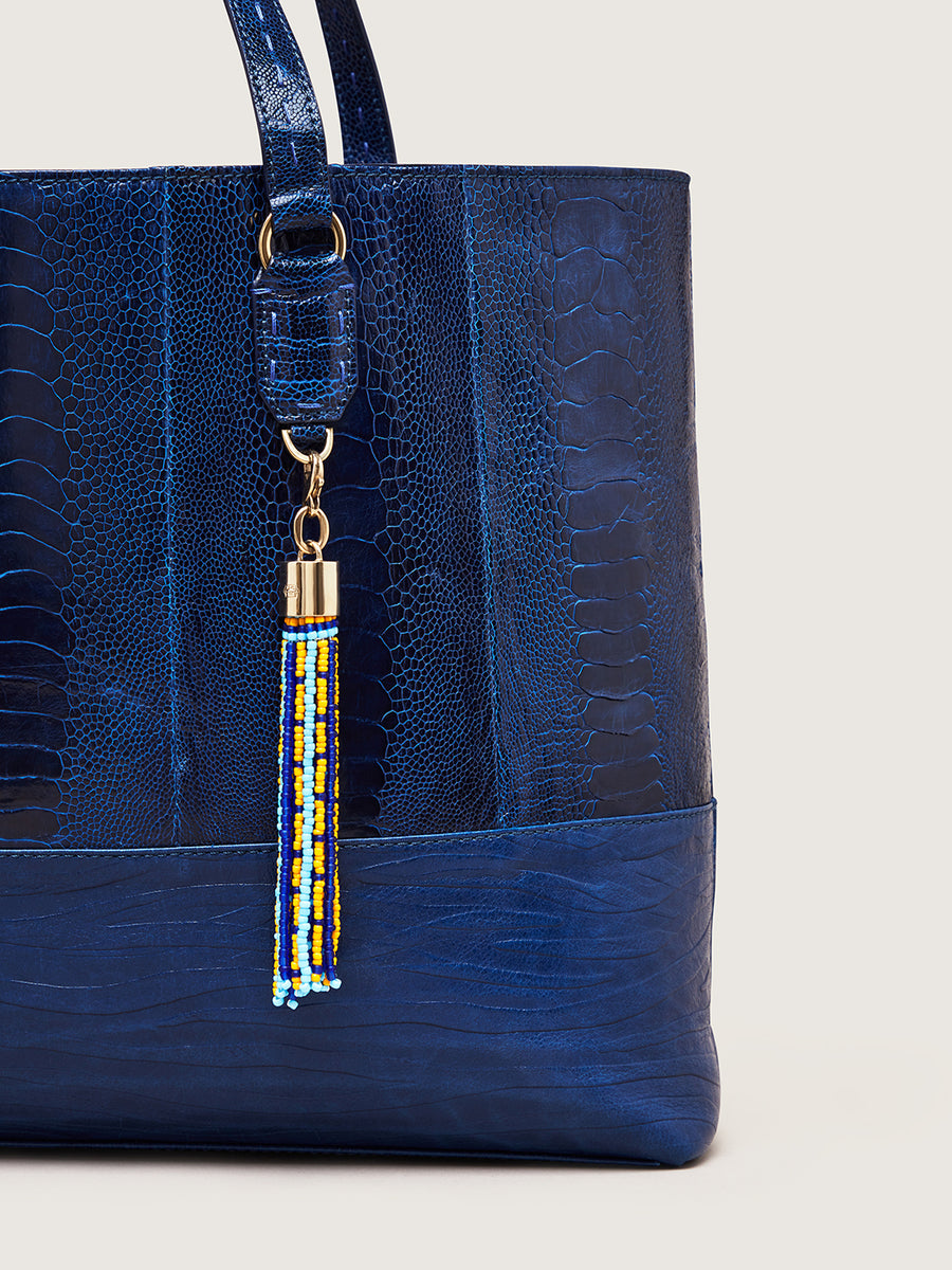 Okapi Beaded Tassel - Blue, Yellow and Dark Blue