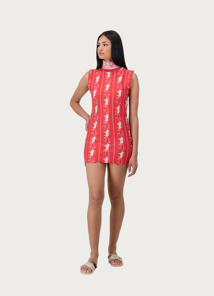 Bull Motif Mini Dress Cherry