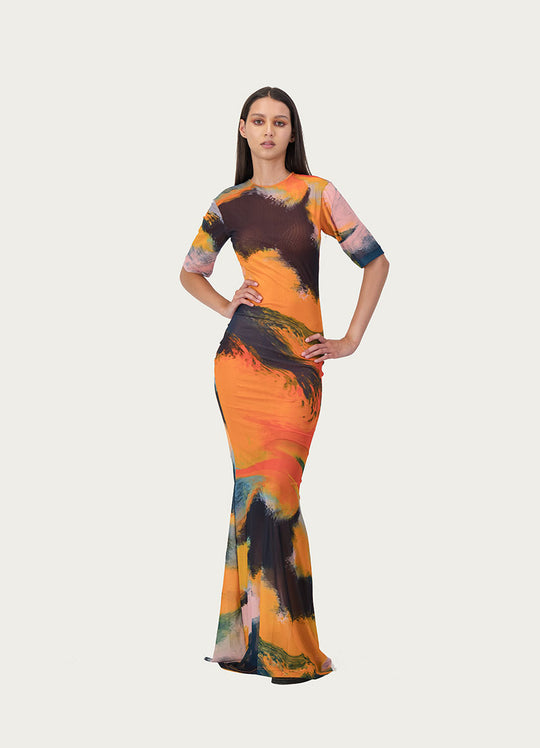 Lava Print Dress Orange Print
