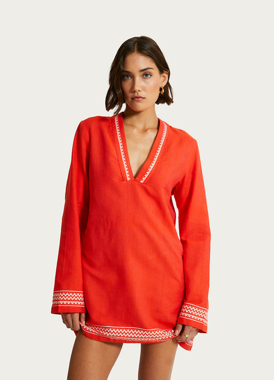 Leila Plunge Dress Tenesa Red