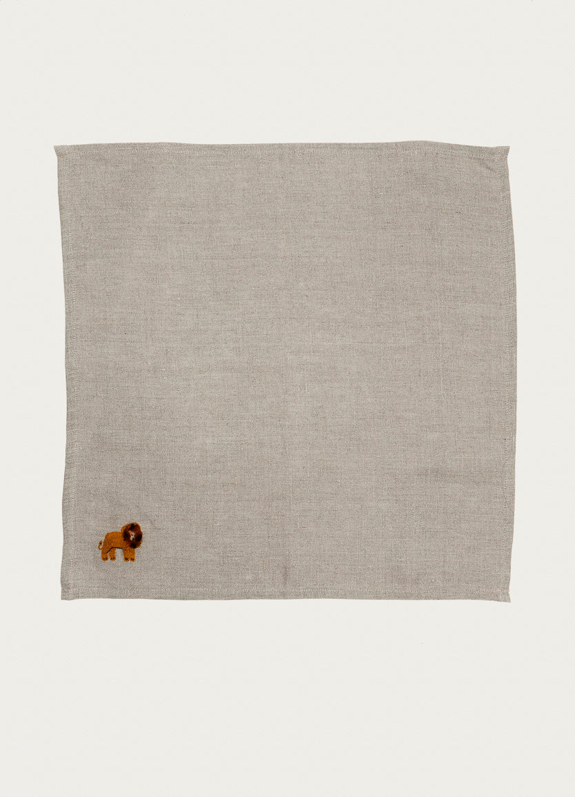 Big Five Lion Linen Serviettes Natural