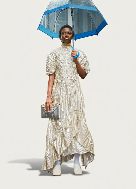 Gold Pleated Sculpted Dress