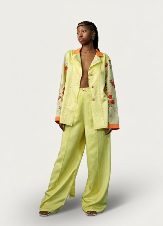 Yellow Hand Dyed Lime Silk PJ Pants