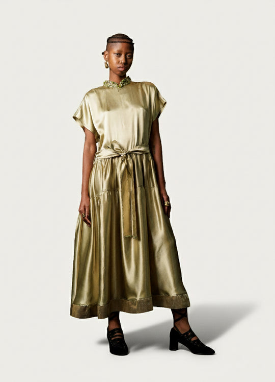 Green Reclaimed Qipao Maxi Dress