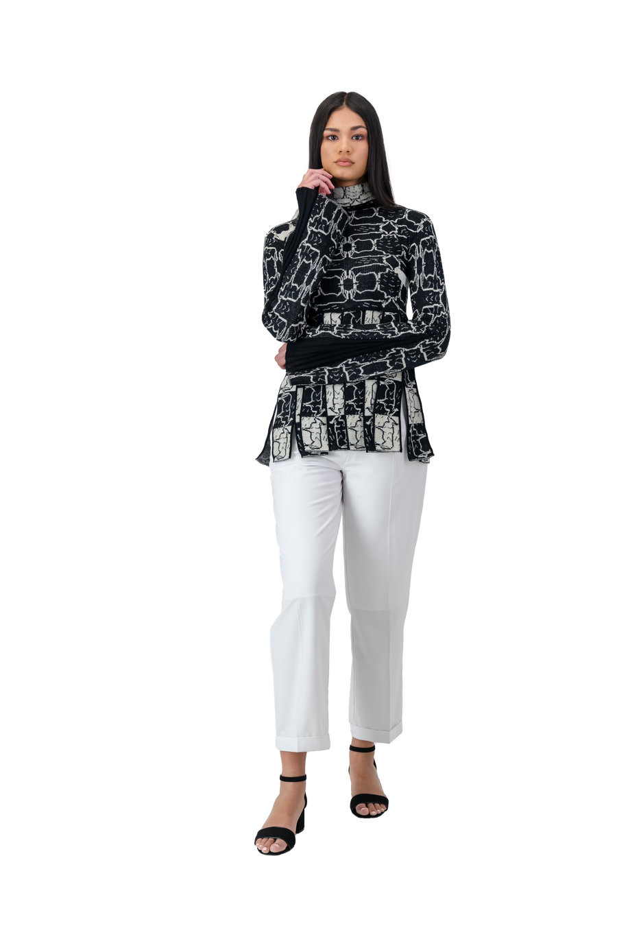 Bull Motif Top Black And White