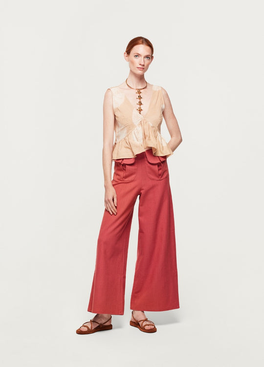 Sleeveless Peplum Top Pink Tye Dye