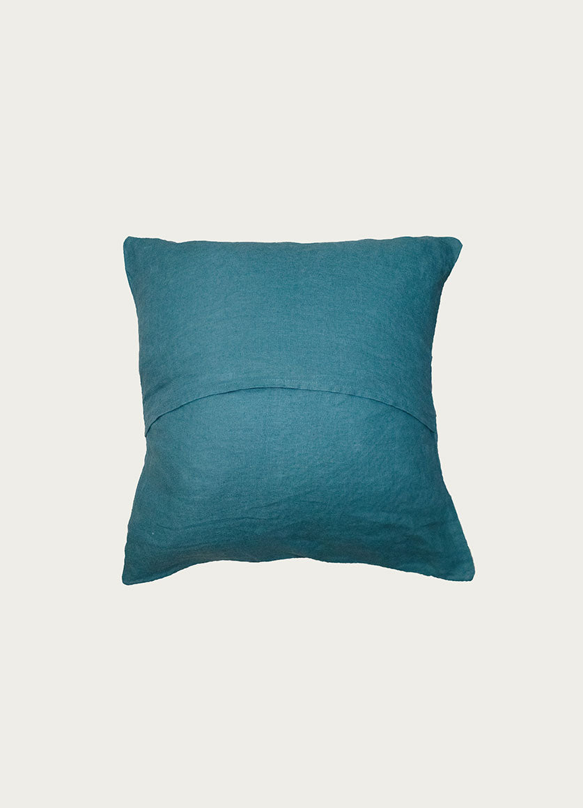Green Embroidered Linen Pillow Peacock