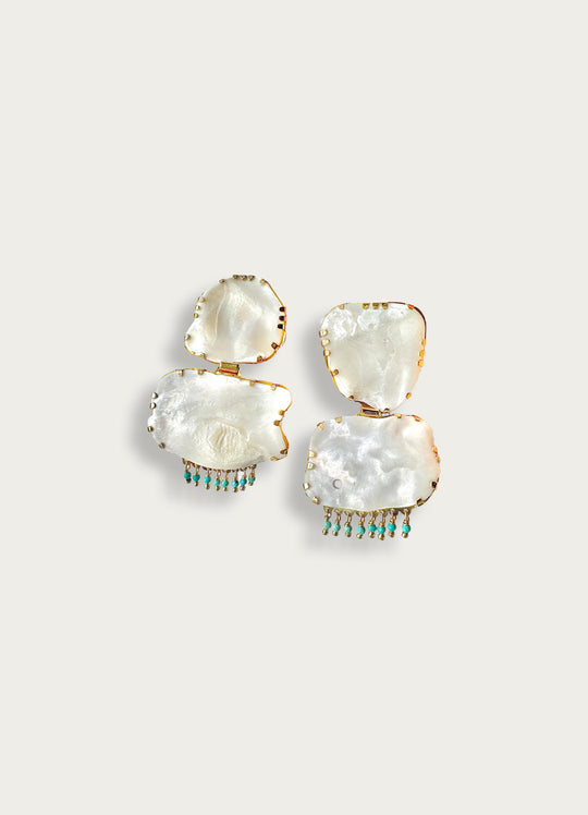 18ct Gold Plated Earrings Ivory & Turq