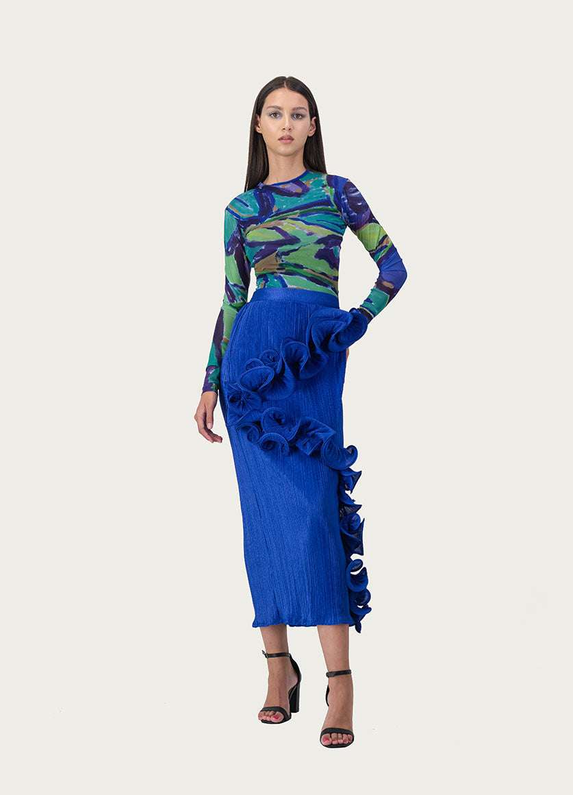 Wild Bloom Mesh Blouse Blue Print