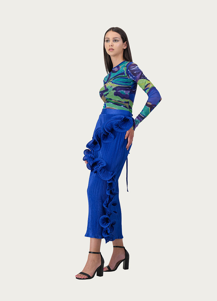 Wild Bloom Mesh Blouse Blue Print