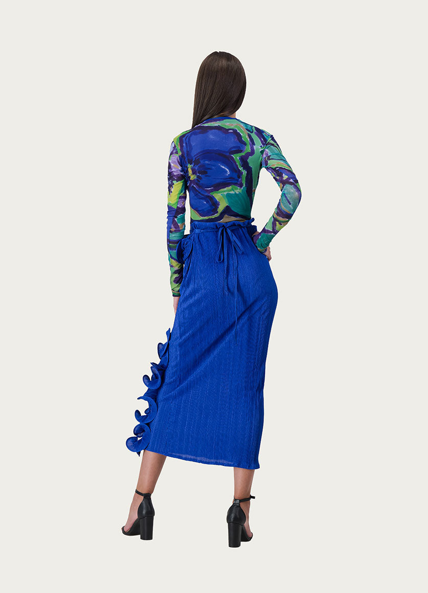 Wild Bloom Mesh Blouse Blue Print