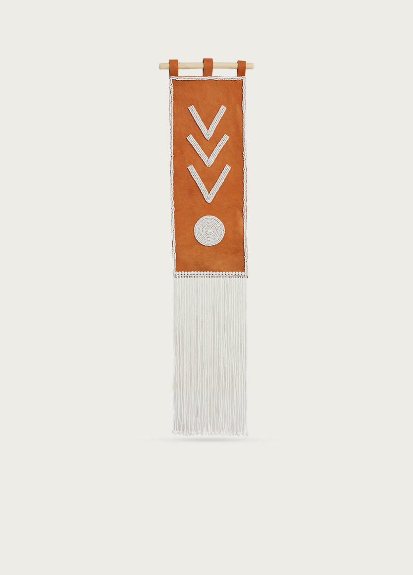 Tapestry Triple V Leather Wall Hanging White