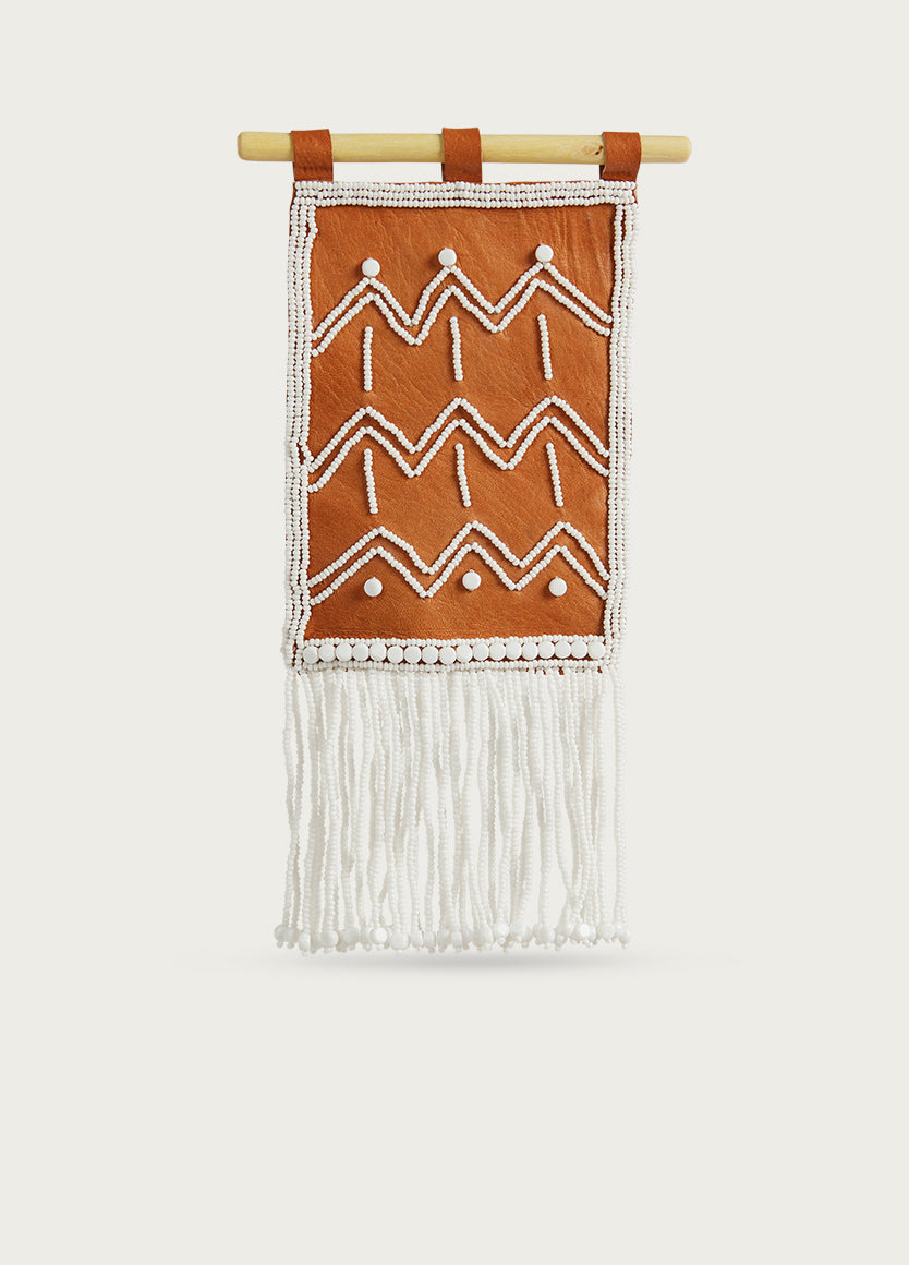 Tapestry Zig Zag Leather Wall Hanginig White