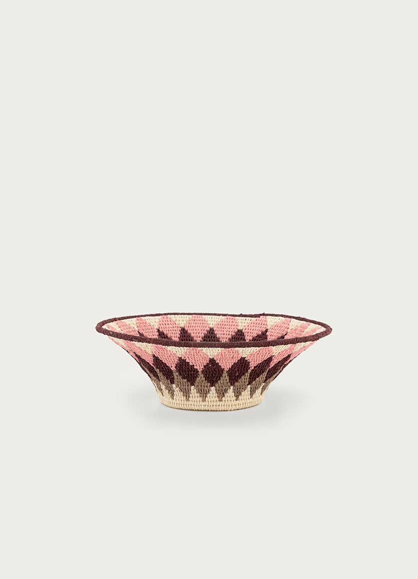TRADITIONAL DIAMOND BASKET  IN CREAM , OYSTER, PINK AND  AUBERGINE MEDIUM