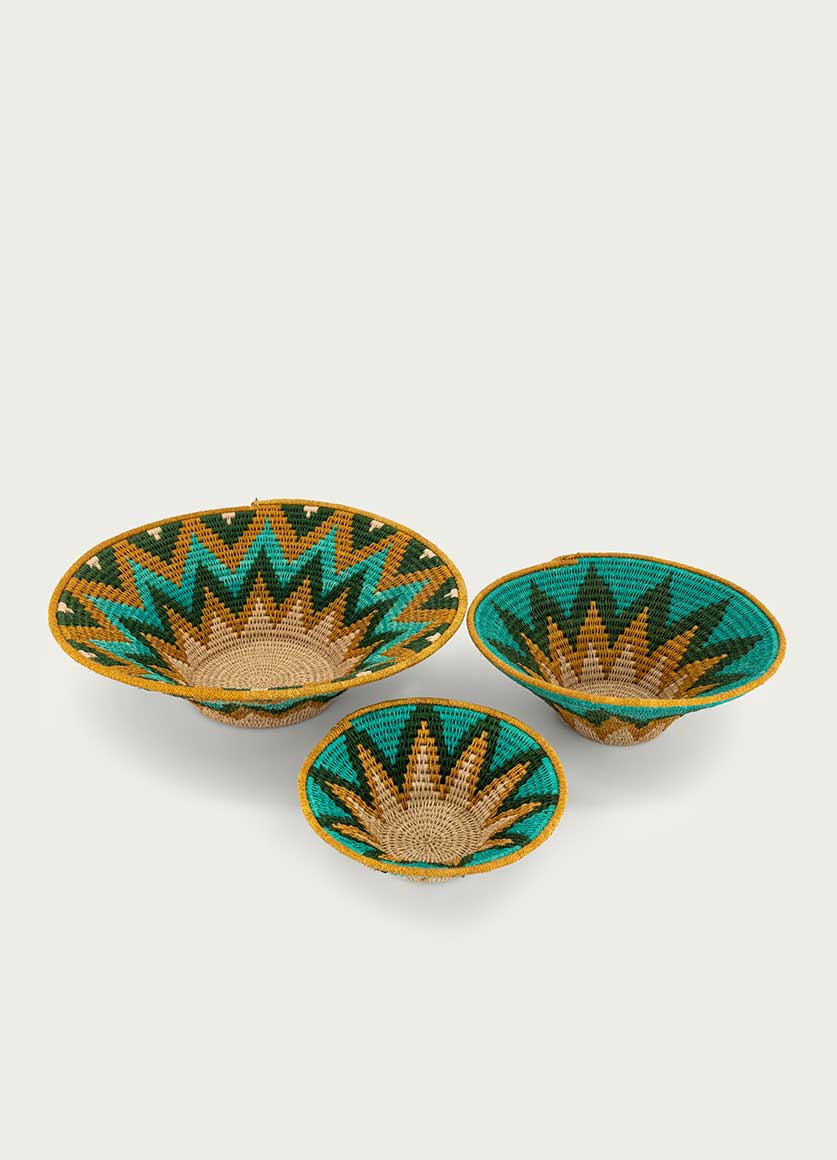 TRADITIONAL PROTEA BASKET  IN COLOURS EMERALD, JADE, CARAMEL AND SANDY LARGE