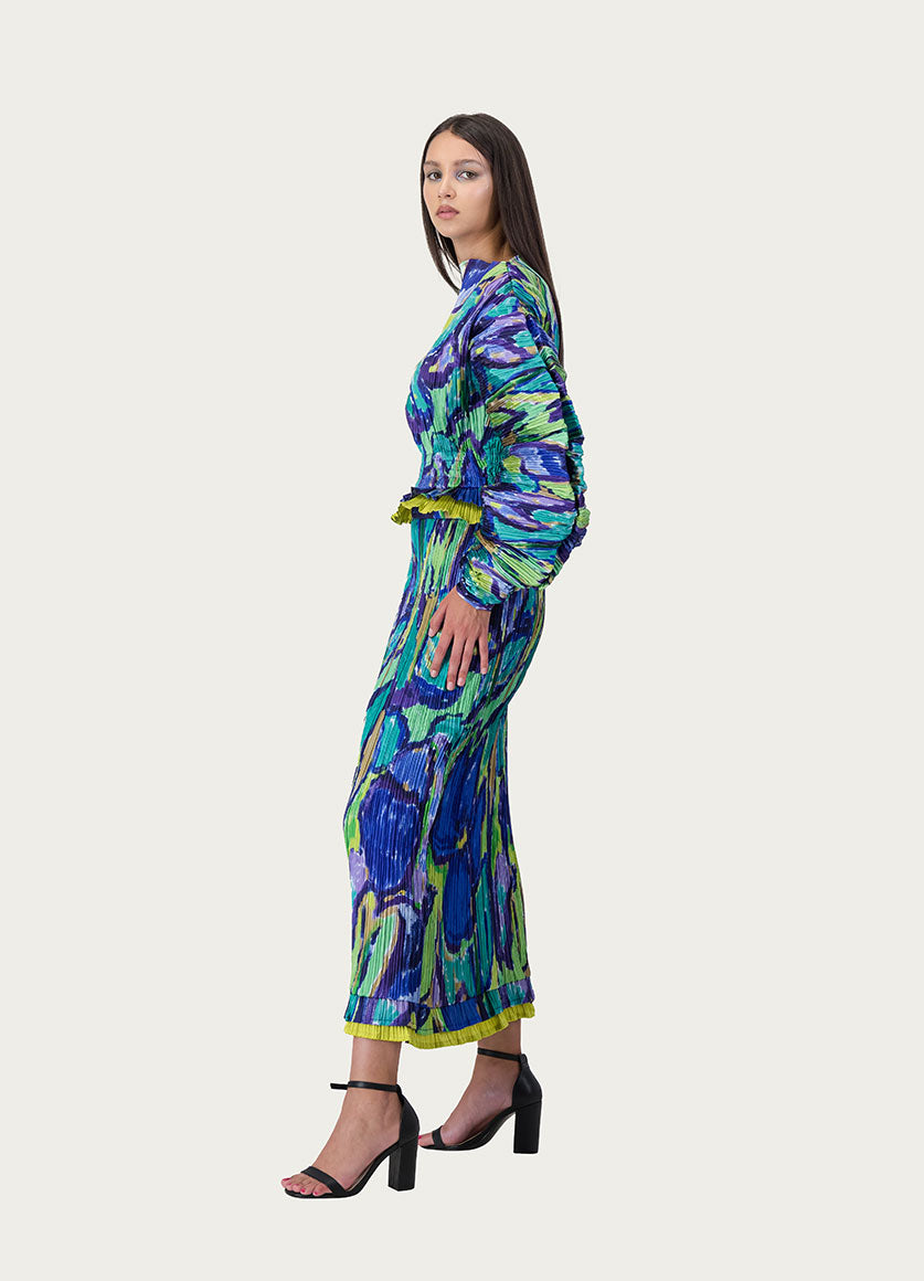 Wild Bloom Plisse Blouse Blue Print