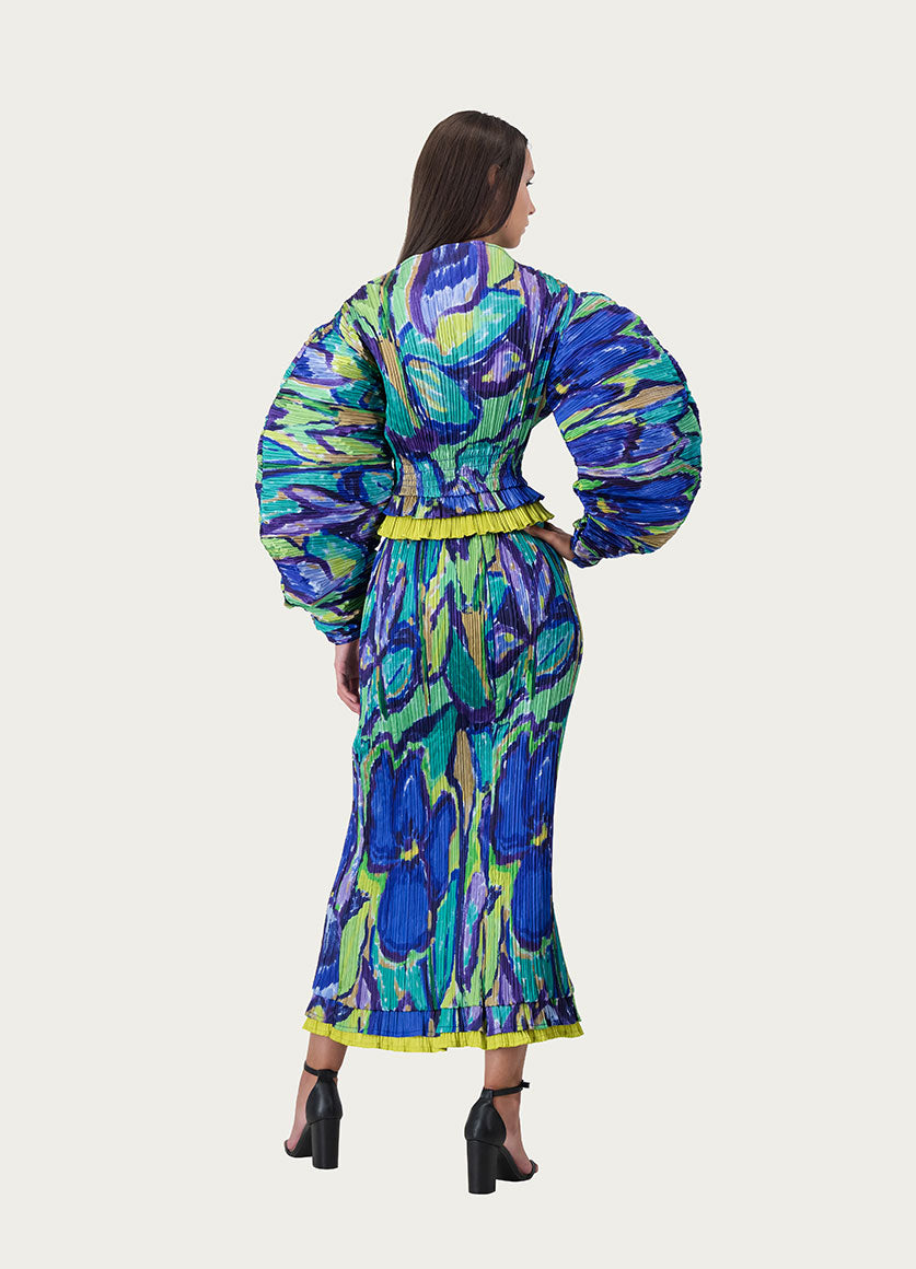Wild Bloom Plisse Blouse Blue Print
