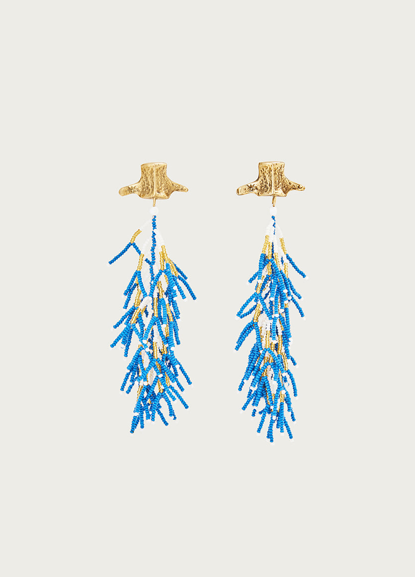 Yatta Fringe Earrings Blue/White