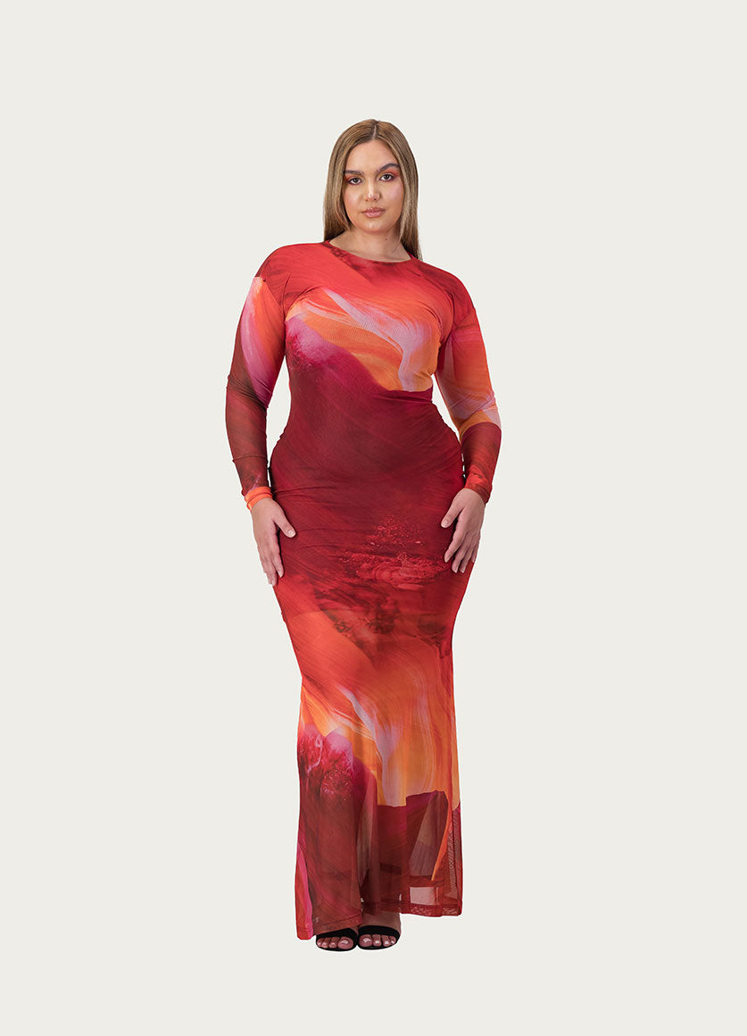 Zahra Mesh Dress Red Print