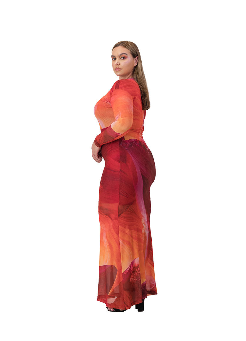 Zahra Mesh Dress Red Print
