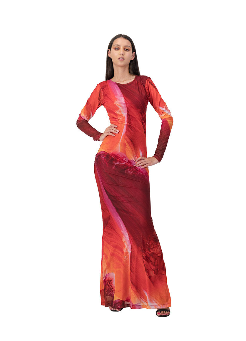 Zahra Mesh Dress Red Print