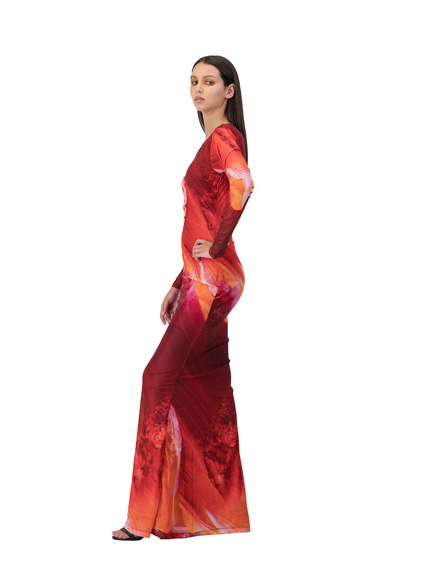 Zahra Mesh Dress Red Print