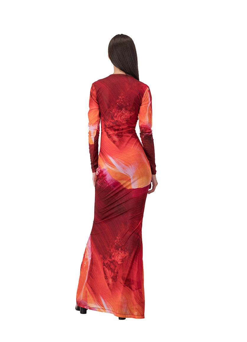 Zahra Mesh Dress Red Print