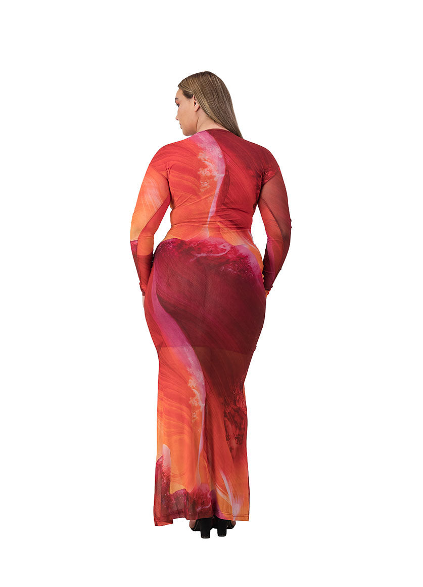 Zahra Mesh Dress Red Print