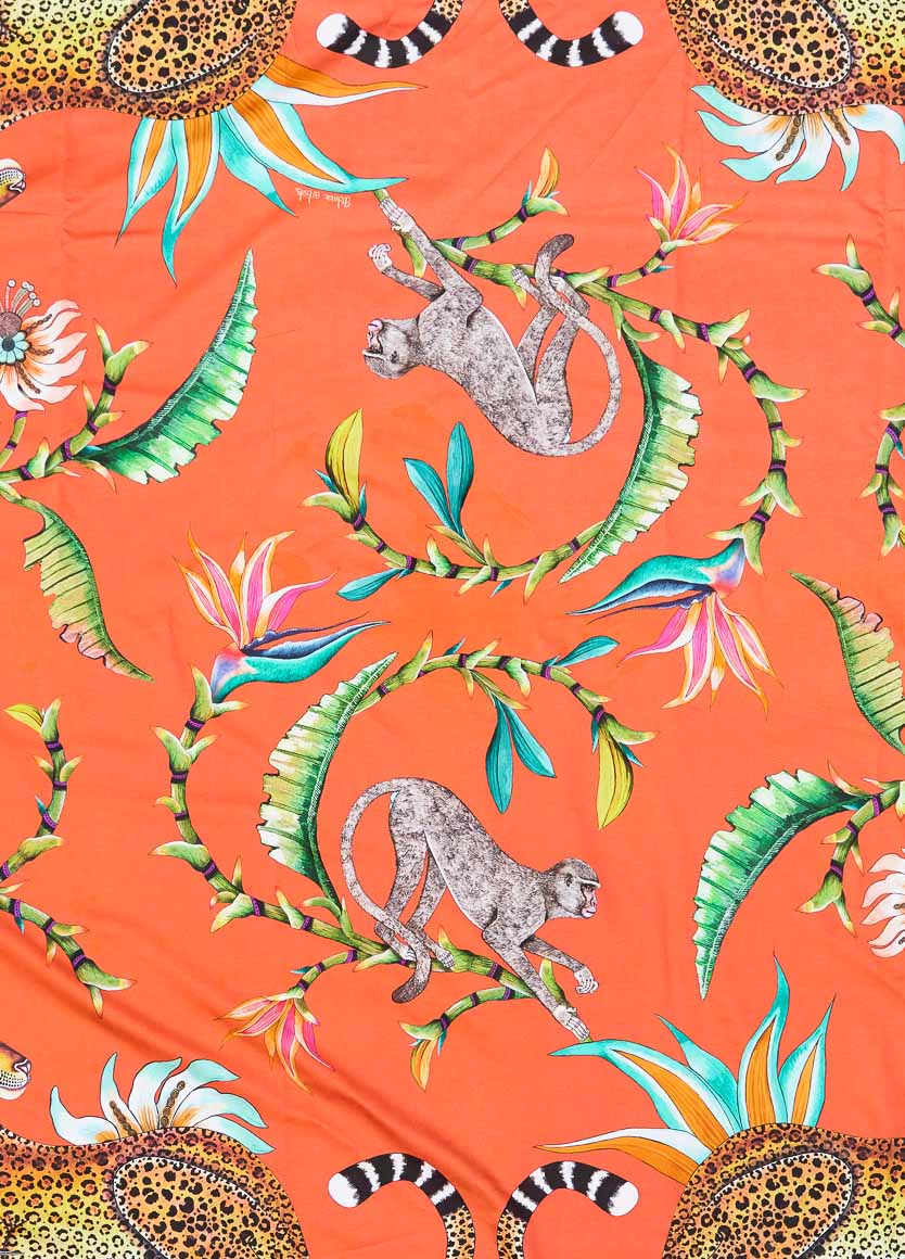 Monkey Paradise Coral Tablecloth Square