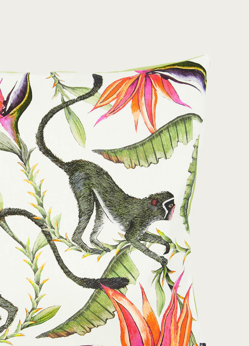 Monkey Paradise Chalk Cotton Cushion Cover