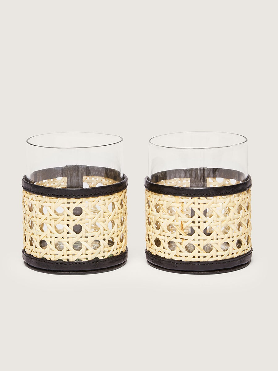 Rattan Glasses Black Set of 2